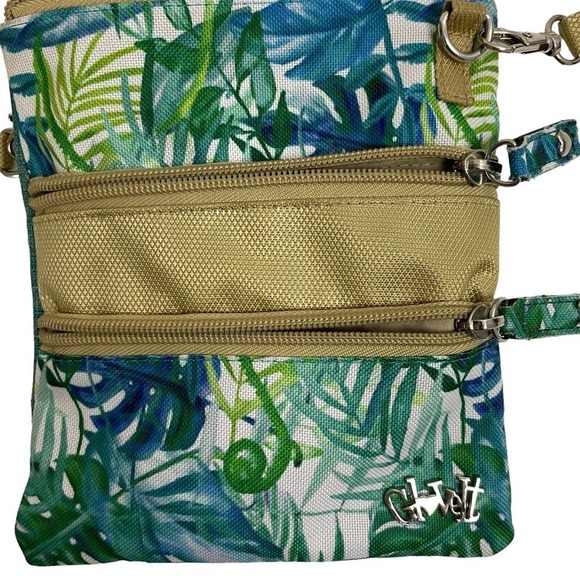 Glove It Crossbody Bag Purse Womens Floral Tropical Leaf Multi Zip Polyester - Picture 8 of 8